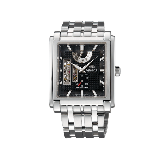 ORIENT: Noble Skeleton Automatic Power Reserve Indicator Black Dial Small Seconds CFHAD001B