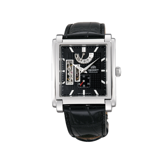 ORIENT: Noble Skeleton Automatic Power Reserve Indicator Black Dial Small Seconds CFHAD002B